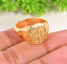Gold Plated Brass Trishul Carved Finger Ring for Men Handmade Jewelry
